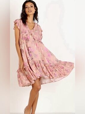 SPELL & The Gypsy Collective Wild Bloom Mini Dress Blush Pink Floral Small